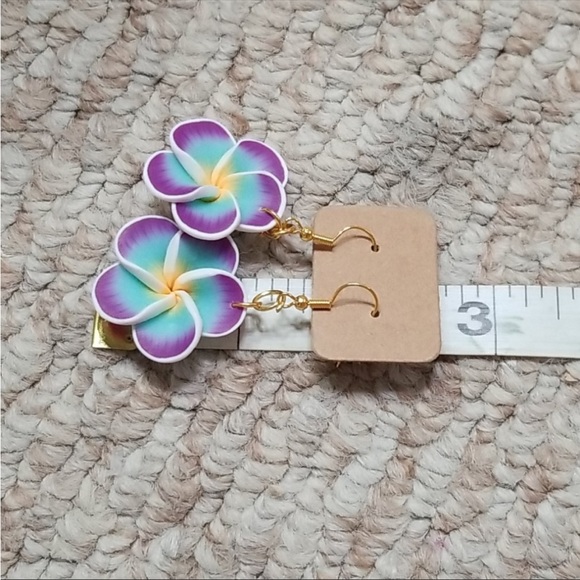 Handmade Floral Turquoise/Purple Earrings - Picture 3 of 4